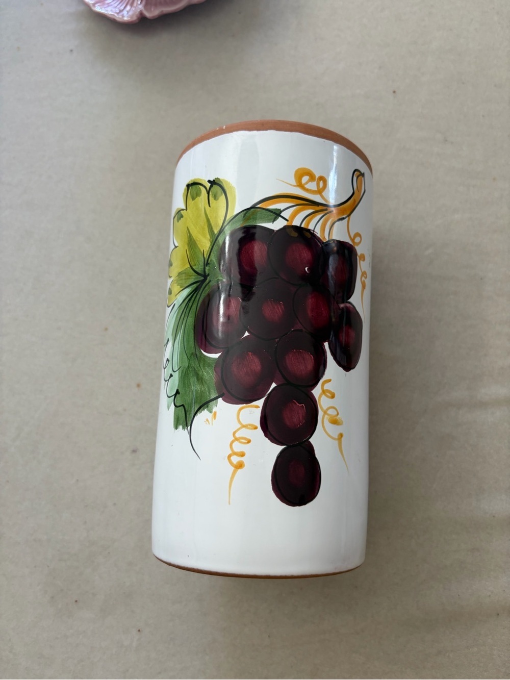 Hand-Painted Italian Ceramic Cup - White with Brown Rim